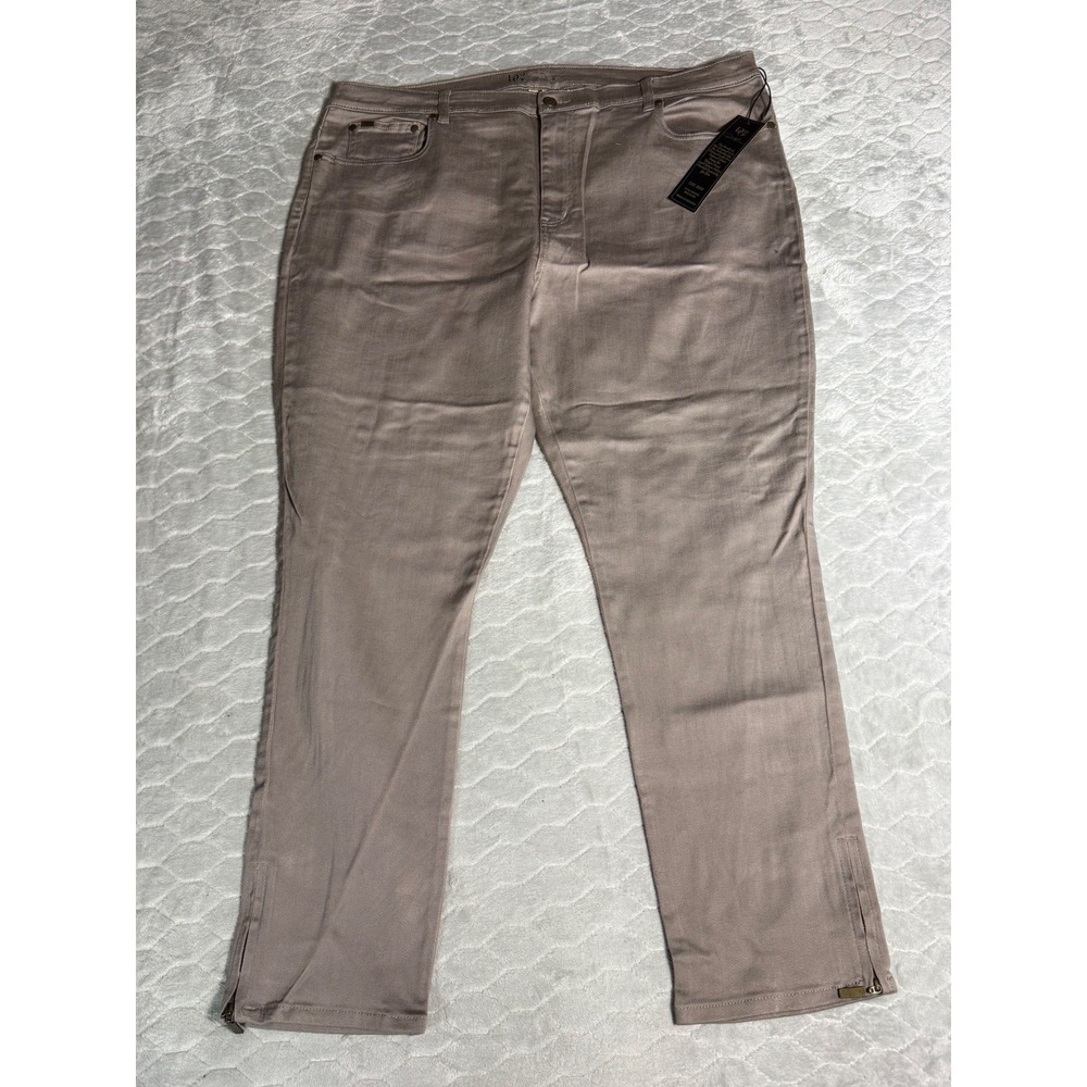 DG2 Diane Gilman Women 20W Taupe Ankle Zip Stretch Twill Pants Y2K New